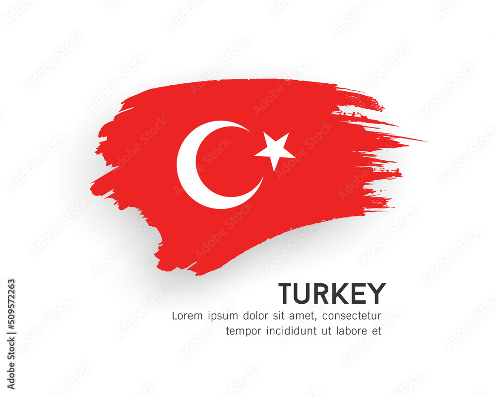 Wall mural flag of turkey, brush stroke design isolated on white background, eps10 vector illustration