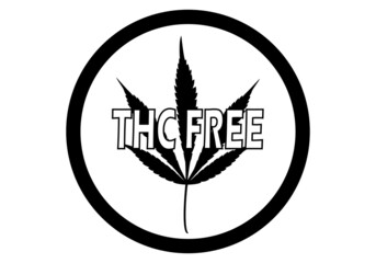 Libre de THC. sin THC. Símbolo de cannabis sin THC en blanco y negro. Cannabis