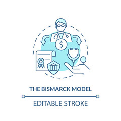 Bismarck model turquoise concept icon. Health care systems model abstract idea thin line illustration. Payroll deduction. Isolated outline drawing. Editable stroke. Arial, Myriad Pro-Bold fonts used