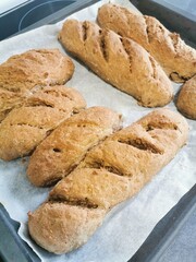 Making homemade bread in the home oven.