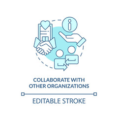 Collaborate with other organizations turquoise concept icon. Improving healthcare abstract idea thin line illustration. Isolated outline drawing. Editable stroke. Arial, Myriad Pro-Bold fonts used