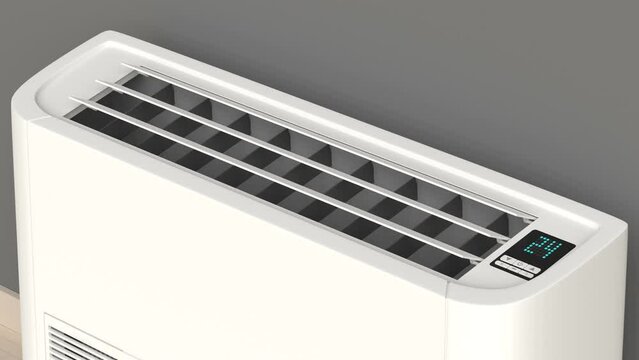 White floor mounted air conditioner blowing cold air