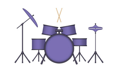 Purple 3d drum kit isolated on white background. Vector illustration