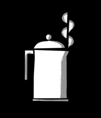 Retro vintage style illustration of a French press cafetière coffee pot - black and white