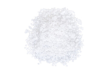 Closeup coarse or rock natural sea salt isolated on white background. Top view.	
