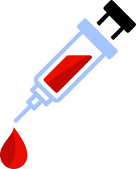 syringe with blood drop sign. Medical syringe isolated on white. The drop of blood falling from the syringe design. Syringe for a blood test