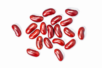 red beans isolated on the white background. Top view.
