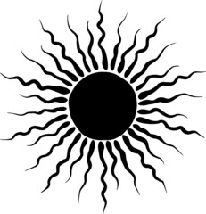 Sun astronomical celestial symbol. Black sun silhouette. 