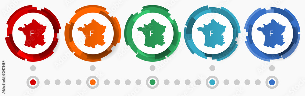 Poster map of france concept vector icon set, flat design pointers, infographic template