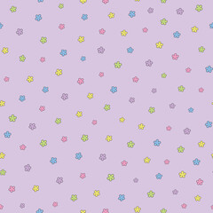 Ditsy florals seamless pattern. Simple small flowers repeat design. Purple color millefleur seamless pattern for paper, textile fabric, surface print design.
