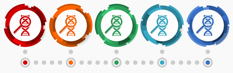 Dna, genetic research concept vector icon set, flat design pointers, infographic template