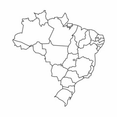 Brazil political map. Low detailed. Outline style. Vector editable