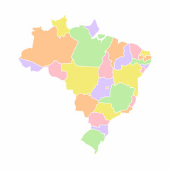 Brazil political map. Low detailed. Solid simple style. Pastel colours. Vector editable