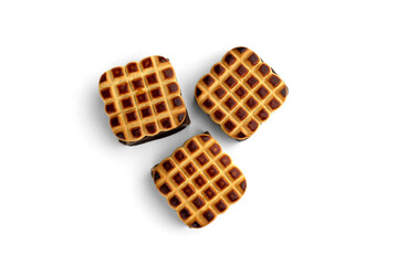 Shortbread cookies with souffle in chocolate glaze Ptichye moloko isolated on white background.