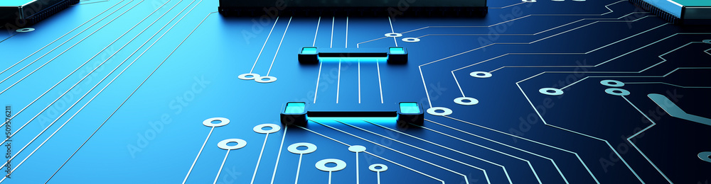 Poster Technology background/Abstract technology background made of different element printed circuit board.  Printed circuit board in the server executes the data. 