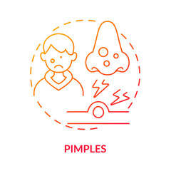 Pimples red gradient concept icon. Problem facing teens abstract idea thin line illustration. Forehead acne. Whiteheads and blackheads. Isolated outline drawing. Myriad Pro-Bold font used
