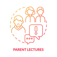 Parent lectures red gradient concept icon. Concern facing teens abstract idea thin line illustration. Deal with irresponsible teenager. Isolated outline drawing. Myriad Pro-Bold font used