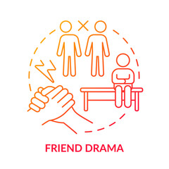 Friend drama red gradient concept icon. Teenage life problem abstract idea thin line illustration. Fight with friend. Friendship issues. Isolated outline drawing. Myriad Pro-Bold font used - obrazy, fototapety, plakaty