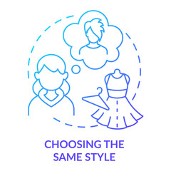 Choosing same style blue gradient concept icon. Peer pressure on teens abstract idea thin line illustration. Adopt friend type of dress. Isolated outline drawing. Myriad Pro-Bold font used