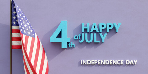 Fototapeta na wymiar July fourth, HAPPY 4th of JULY, Independence day. American National Holiday celebration. 3d render