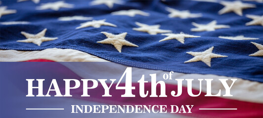 July fourth, HAPPY 4th of JULY, text on USA flag. US America National Holiday celebration - obrazy, fototapety, plakaty