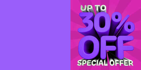 A beautiful 3d illustration with 30% off discount for big sales. Special Offer.