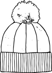 Winter hat, linear sketch vector