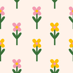 70s retro floral pattern. 1970s seamless pattern with flowers