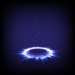 Sci-fi digital in glowing swirl universe trail effect. Hologram portal of luminous. Magic warp gate in game fantasy. Shining cosmic technology. Circle teleport podium. GUI, UI virtual reality users