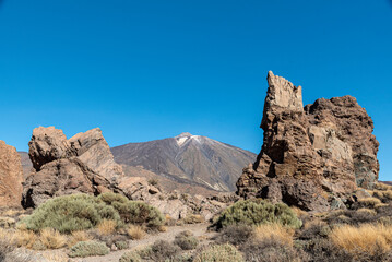 The rock formations of Los Roques de Garcia in Tenerife during a sunny and clear summer day