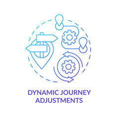 Dynamic journey adjustments blue gradient concept icon. Personalization and improvement. Maas perk abstract idea thin line illustration. Isolated outline drawing. Myriad Pro-Bold font used