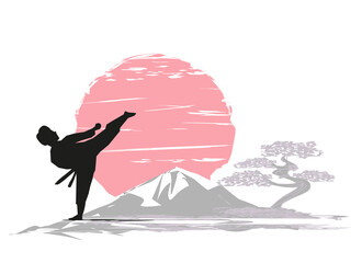 Creative abstract illustration of karate fighter - 509579476
