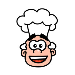 Cheerful shef cook. Portrait of a man in a white cap. On the face of a smile. Vector cartoon art illustration isolated on white background