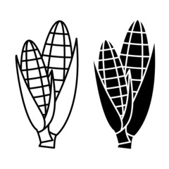 Corn cobs icons. Corn in outline and glyph style