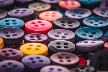 Colourful Buttons used in textile or apparel factory. Different colour buttons placed one over the other.