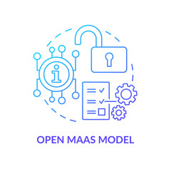 Open Maas model blue gradient concept icon. Regulated utility maas. Mobility as service model abstract idea thin line illustration. Isolated outline drawing. Myriad Pro-Bold font used