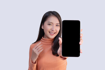 Asian Woman Show Big Mobile Phone Screen