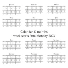 calendar template Vector horizontal grid 2023 design year