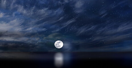 full moon on  dark blue starry sky milky way galaxy nebula  nature landscape