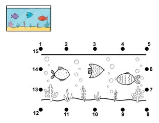Obraz premium Connect the dots and draw an aquarium activity. Dot to dot game for kids. Learning rectangle shape worksheet. Vector illustration