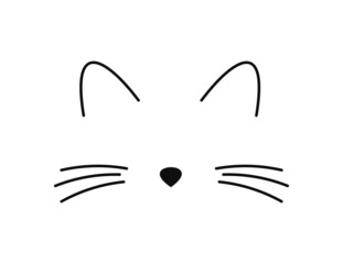 Cute cat face: whiskers, ears and nose line icon. - 509583435