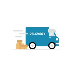 Fast delivery or truck colored illustration icon. Silhouette shipping truck with parcels. Trendy flat isolated symbol. For: minimalistic, shipping, logo, app, emblem, design web, ui, ux. Vector EPS 10