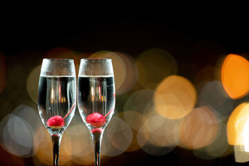 夜景とワイングラス