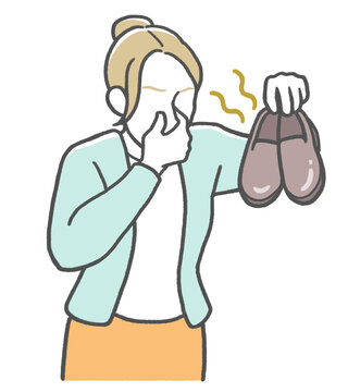 woman holding smelly shoes clip art preview