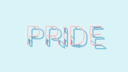 Pride Pink Neon Letters on Bright Pastel Blue LGBT Summer Happiness Party Background 3d illustration render