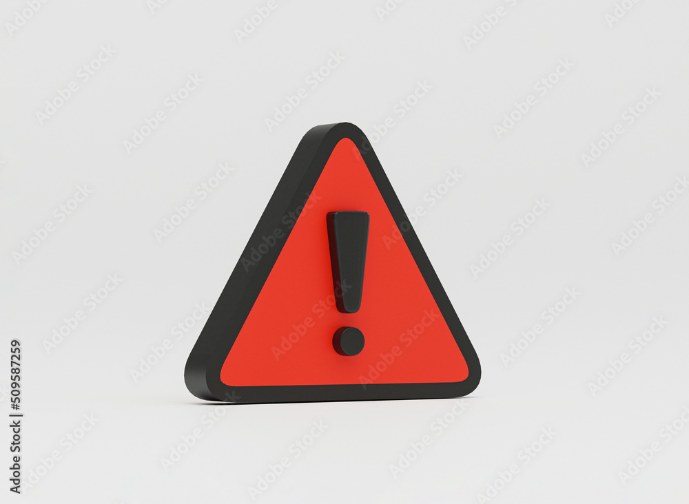 Poster isolate of realistic red triangle caution warning sing on white background for attention exclamation