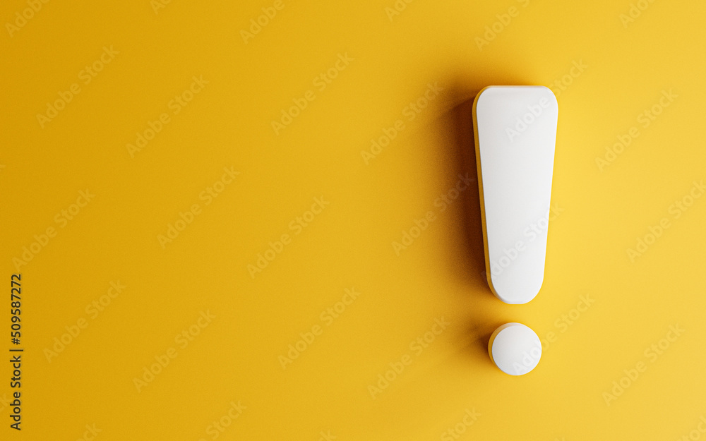 Poster white caution warning sing on yellow background with copy space for attention exclamation mark traff