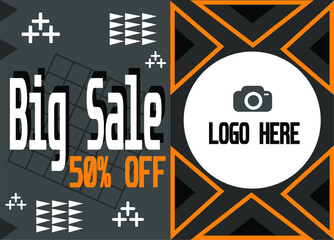 Big sale 50% off. Banner for logo. Online sales and promotion for stores.