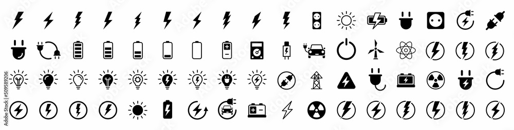 Wall mural electricity icons set. set of green energy thin line icons. power related icon set. icons for renewa