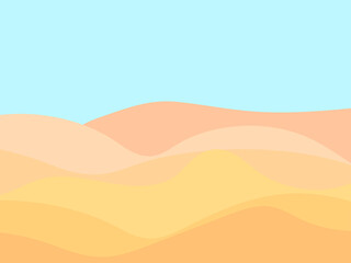 Desert wavy landscape with dunes in a minimalist style. Flat design. Boho decor for prints, posters and interior design. Mid-century modern decor. Vector illustration